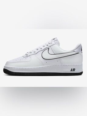 Nike Air Force 1 ‘07 Low White Black Outline of Nike  Swoosh DV0788-103  Sz 9